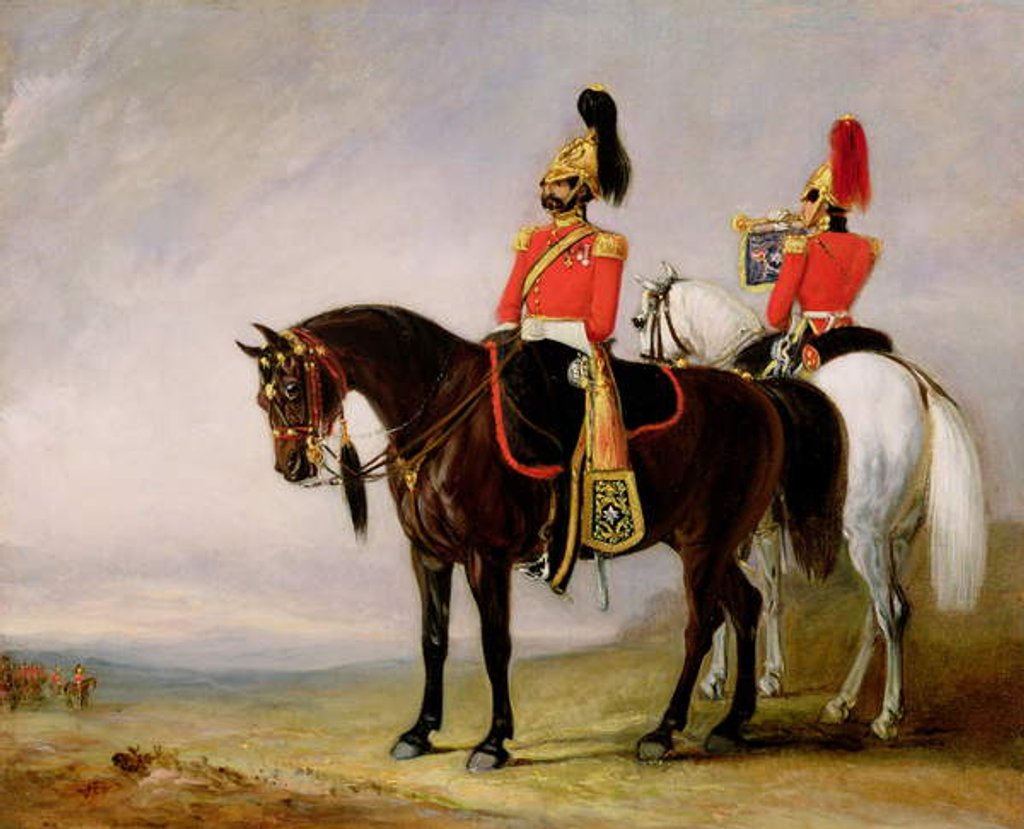 Detail of Colonel James Charles Chatterton the 4th Royal Irish Dragoon Guards, on his Charger accompanied by his Trumpeter, c.1849 by John Jnr. Ferneley