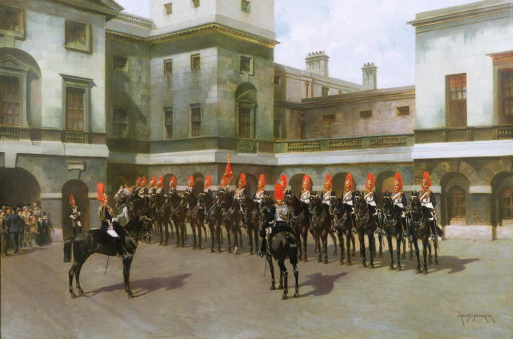 Detail of The Blues and Royals, Guard Mounting Parade, Whitehall by Charles Edouard Armand-Dumaresq