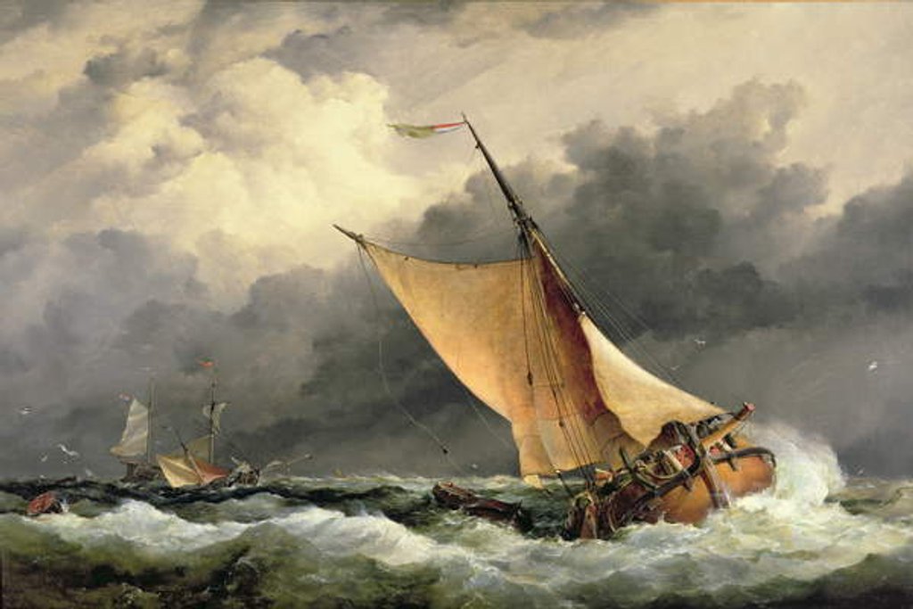 Detail of Dutch cargo boats in rough sea by Edward William Cooke