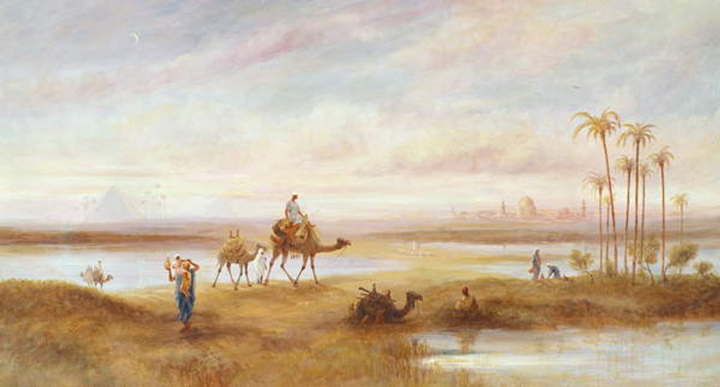 Detail of Figures and camels at an oasis by Frederick Goodall
