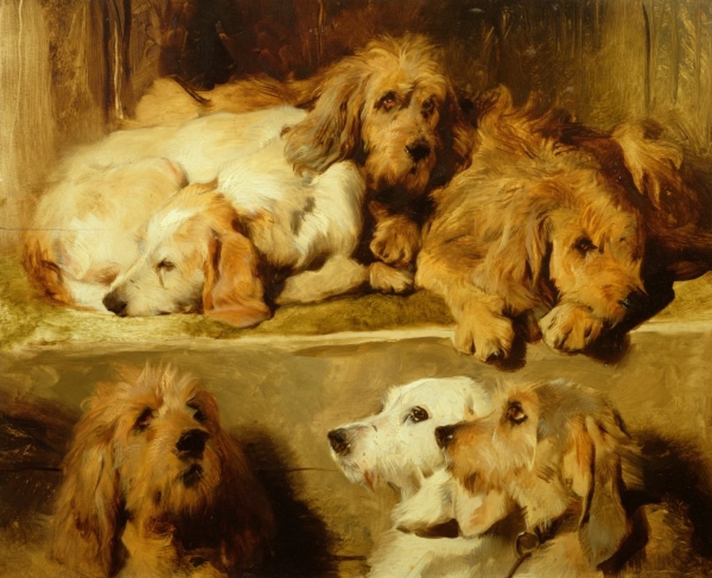 Detail of Hounds in a kennel by Edwin Landseer