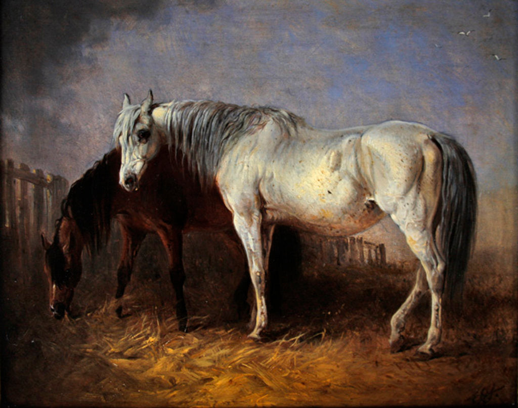 Detail of Grey and chestnut horses by Edward Robert Smythe