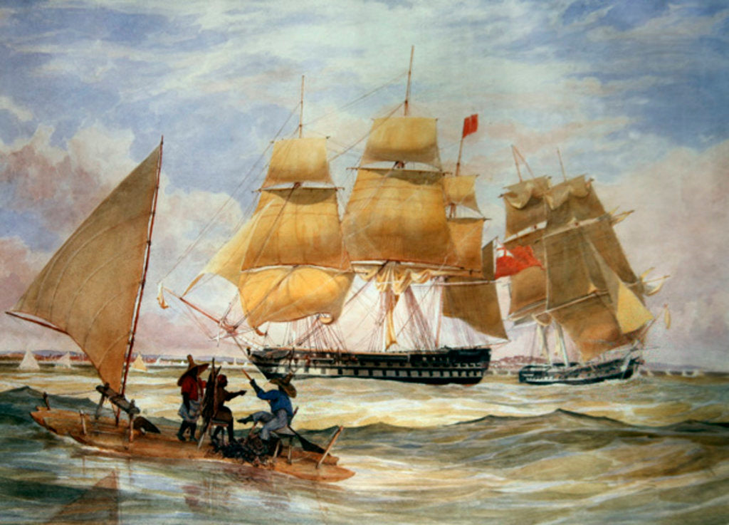 Detail of HM Ships 'Ganges' and 'Sapphire' off Pernambuco, 1829 by Emeric Essex Vidal