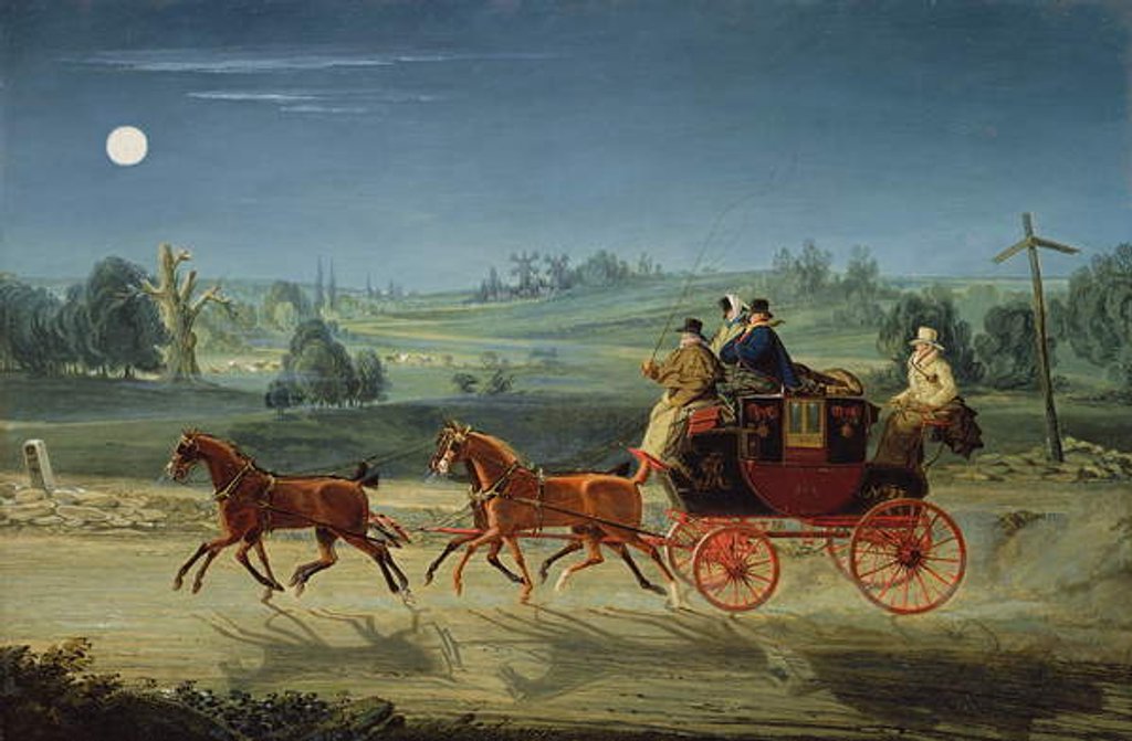 Detail of The Bath, Bristol and London Royal Mail Coach at night by James Pollard