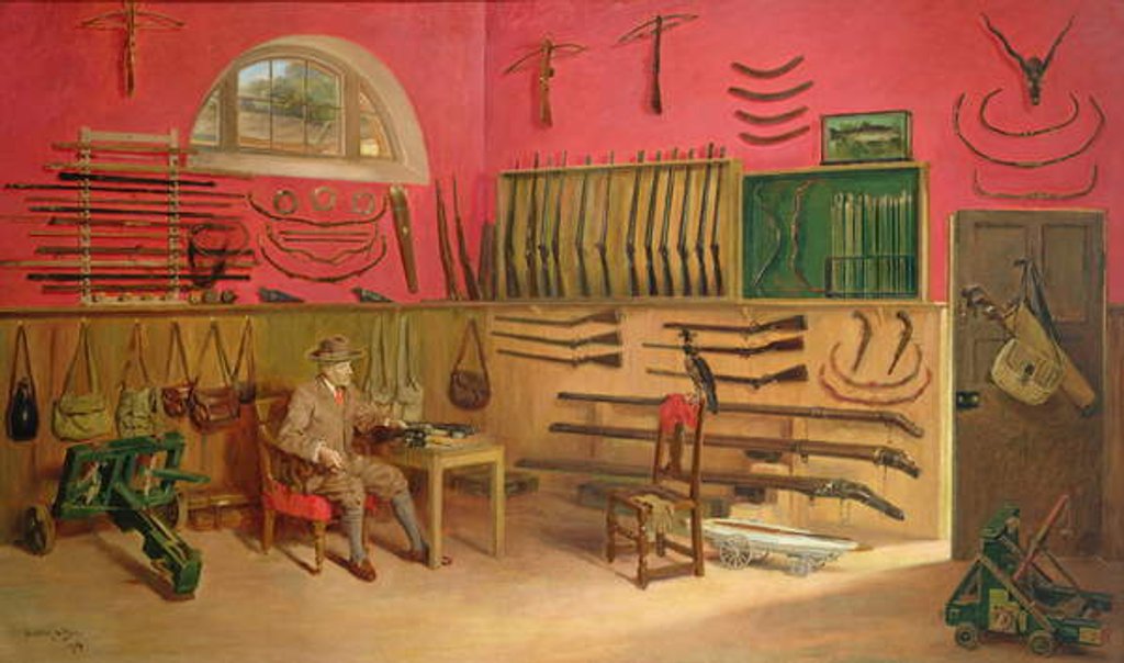 Detail of Sir Ralph Payne Gallwey in his gunroom at Thirkleby Hall, Yorkshire, 1914 by Anthony de Bru