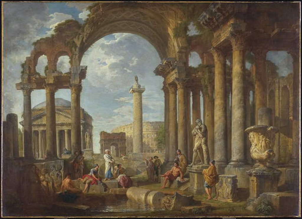 Detail of A Capriccio of Roman Ruins with the Pantheon, c.1755 by Giovanni Paolo Pannini or Panini
