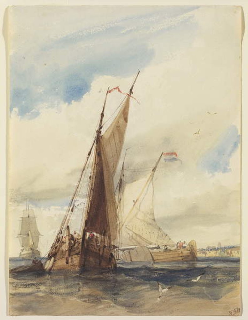 Detail of Dutch Fishing Vessels near the French Coast, 1825 by Richard Parkes Bonington