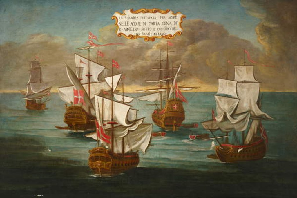 Detail of A Squadron of the Order, under the command of Frere Giuseppe de Langu, preparing to fight, off Carthage by Maltese School