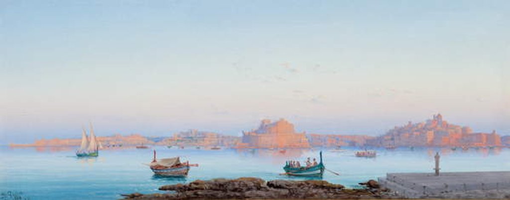 Detail of Grand Harbour, Malta, from Valletta, 1911 by Luigi Maria Galea
