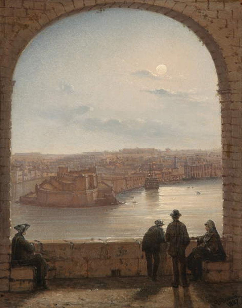 Detail of A Moonlit View of Fort St Angelo, Valletta, 1887 by Giancinto Gianni
