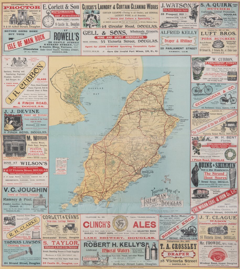 Detail of Tourist map of the Isle of Man and street plan of Douglas by Unknown