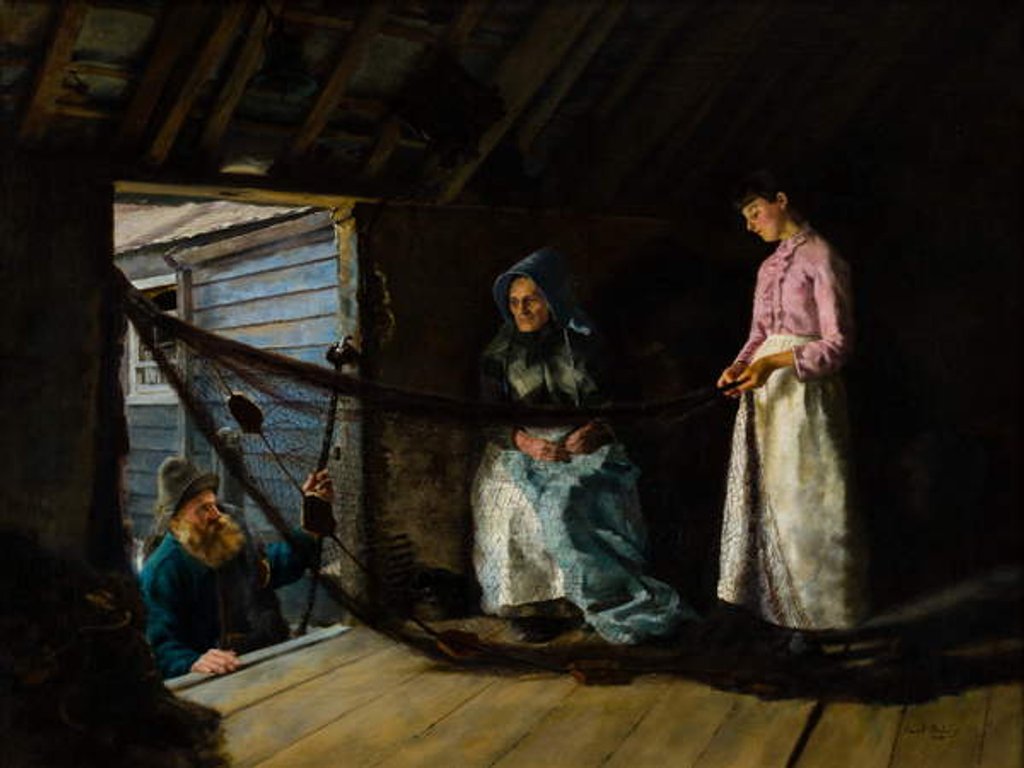 Detail of Mending Father's Nests, 1884 by Frank Bodilly