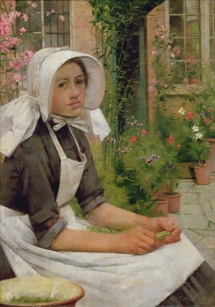 Detail of Girl Shelling Peas by Albert Chevallier Tayler