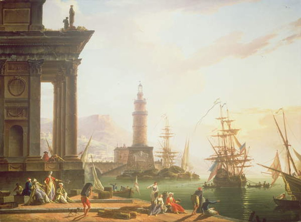 Detail of A Mediterranean Port Scene, 1752 by Charles Francois Lacroix de Marseille