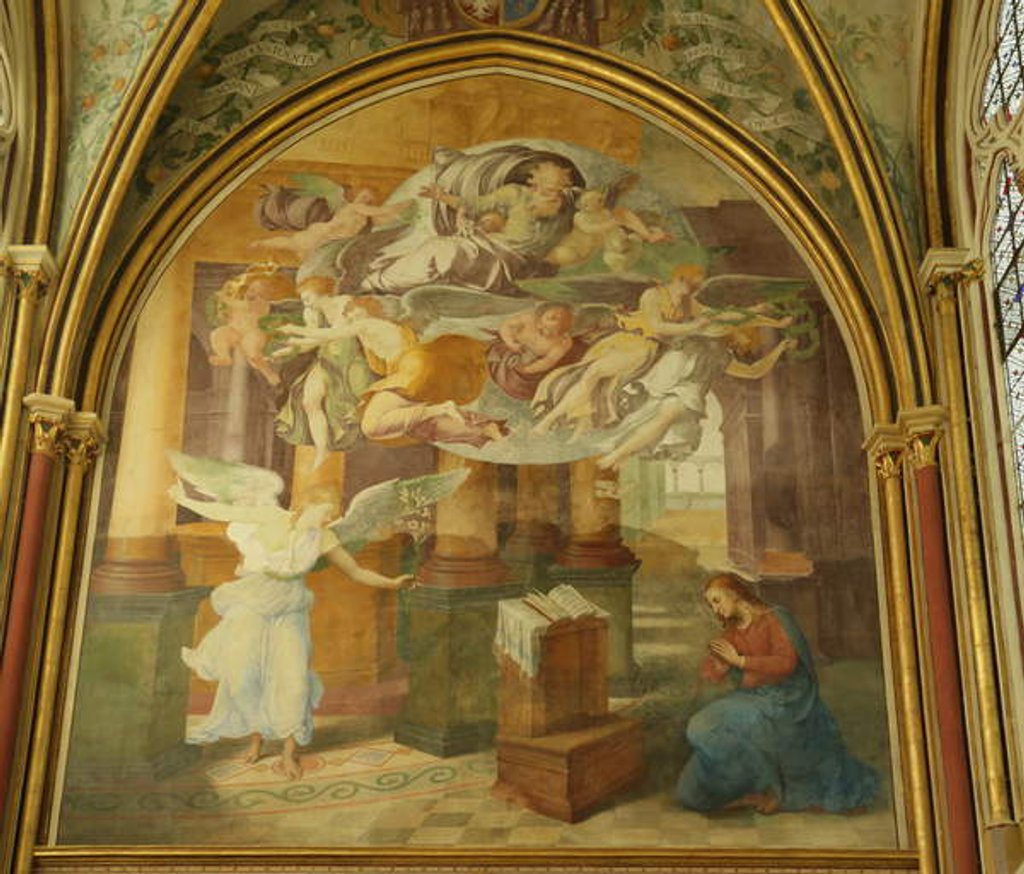 Detail of The West Wall of the Rayonnant chapel of the Abbey with The Annunciation, 16th-19th century by Francesco Primaticcio