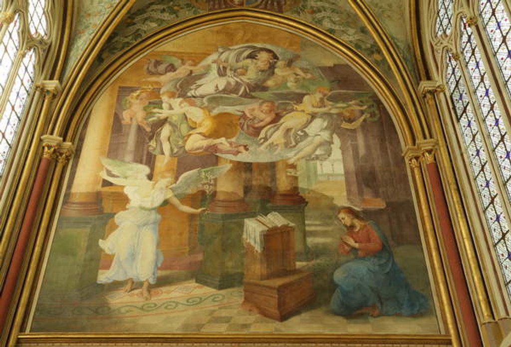 Detail of The West Wall of the Rayonnant chapel of the Abbey with The Annunciation , 16th-19th century by Francesco Primaticcio