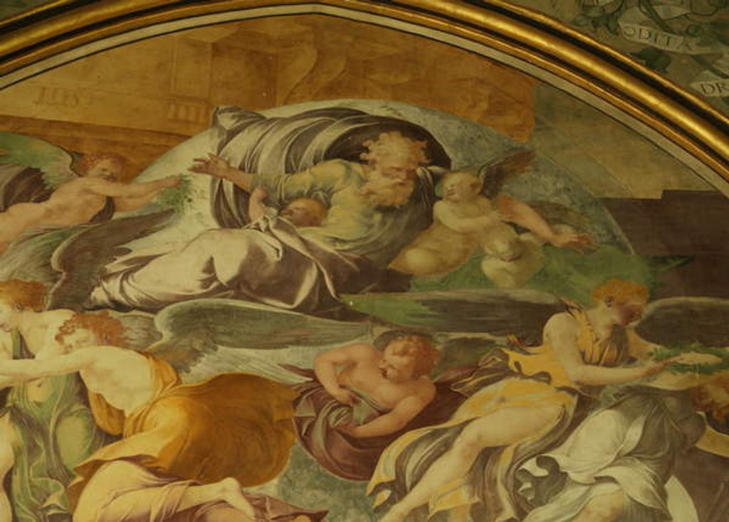 Detail of The West Wall of the Rayonnant chapel of the Abbey, detail above The Annunciation by Francesco Primaticcio