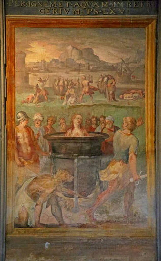Detail of A female saint is boiled alive by Cristoforo & Tempesta Antonio (1555-1630) Roncalli
