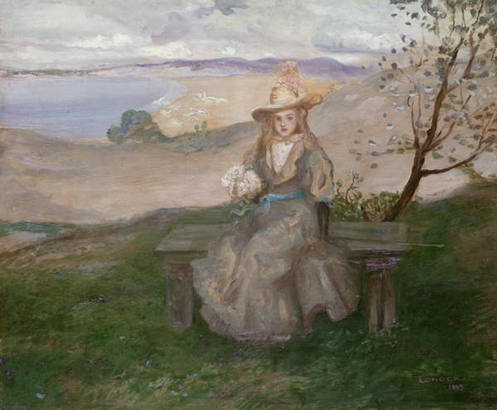 Detail of Girl with a bouquet above Swanage Bay, 1899 by Charles Edward Conder