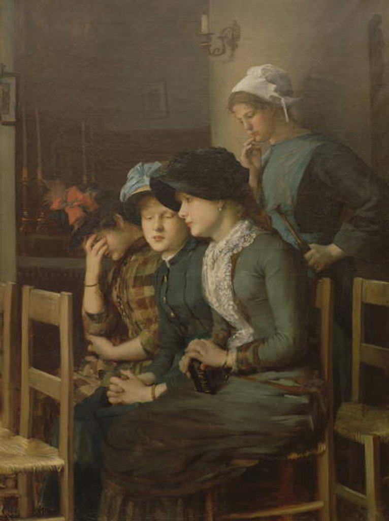 Detail of Young girls at church by Marie Mrs Dujardin-Beaumetz Petiet