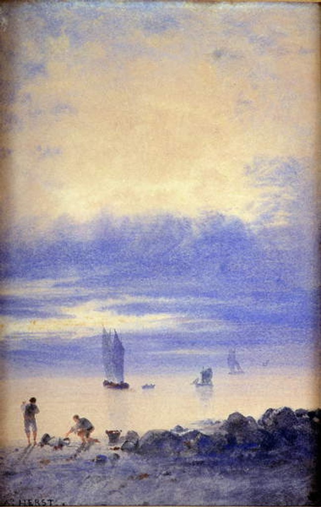 Detail of Seascape, Saint-Malo beach by Auguste Herst