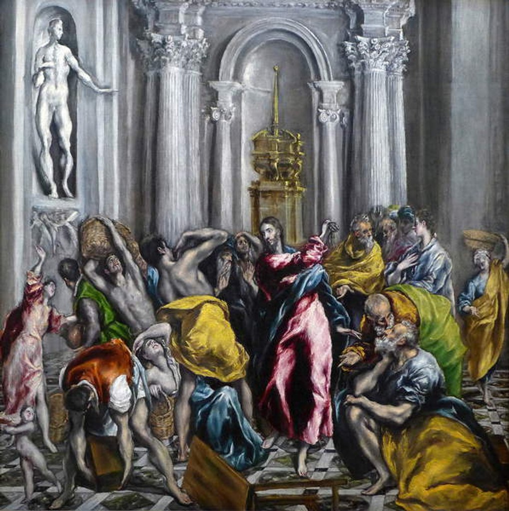 Detail of Christ driving the merchants from the temple painting by Domenikos Theotokopoulos dit Le Greco - Christ Driving the Traders from the Temple by El (1541-1614) Greco