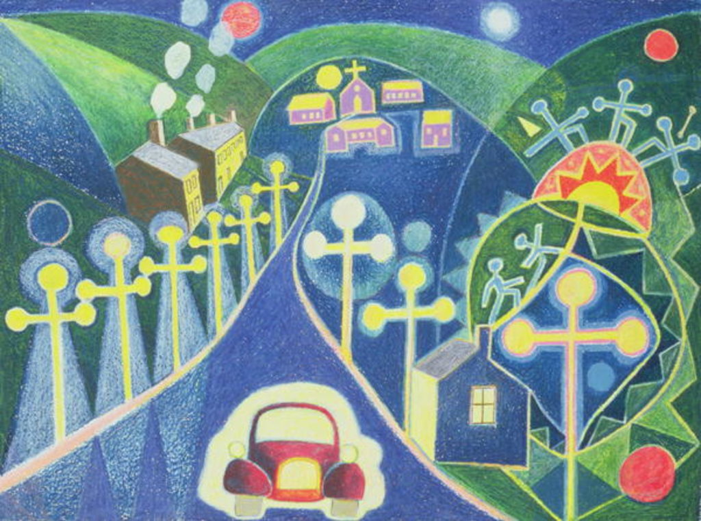 Detail of Mystical Village, 1985 by Peter Davidson