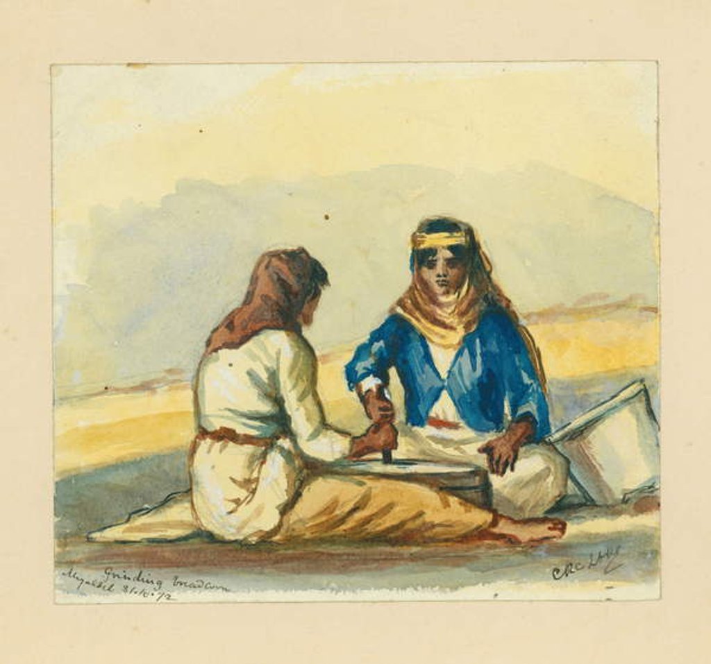 Detail of Grinding bread corn, 1872 by Claude Conder