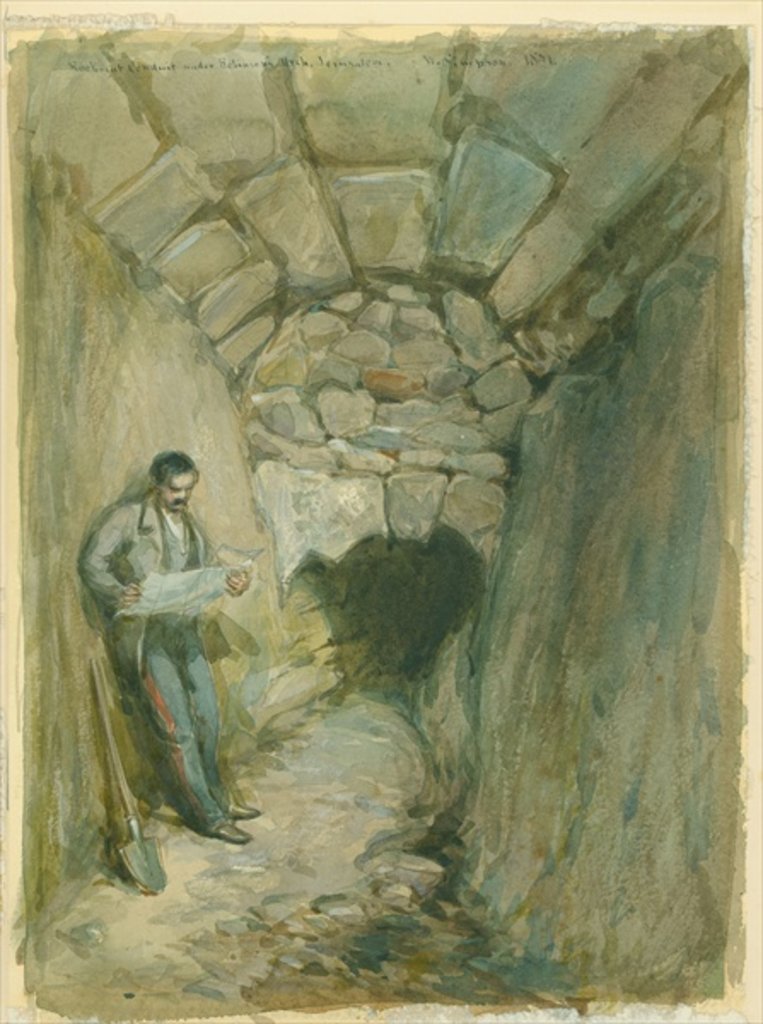 Detail of Rock-cut Conduit Under Robinson's Arch, Jerusalem, 1871 (w/c & pencil on paper by William 'Crimea' Simpson