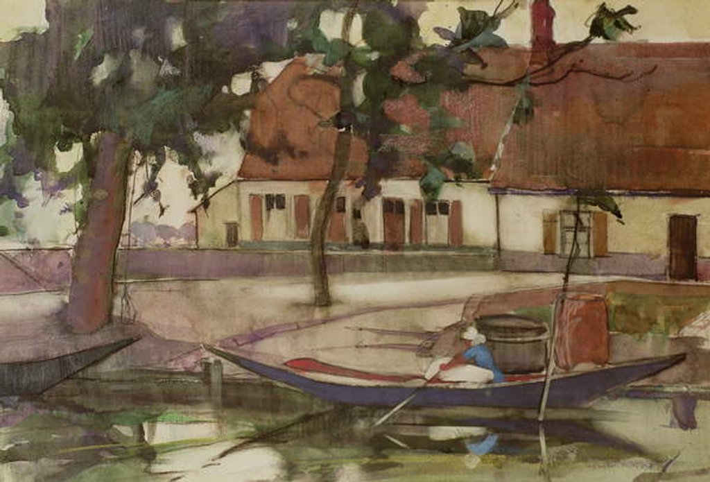 Detail of Boat on a Canal, French Village by Anne Redpath