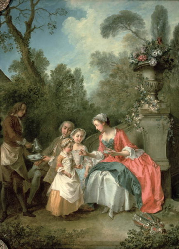 Detail of A lady and a gentleman in the Garden with two children c. 1742 by Nicolas Lancret