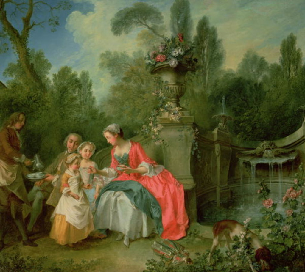 Detail of A lady and a gentleman in the Garden with two children c. 1742 by Nicolas Lancret