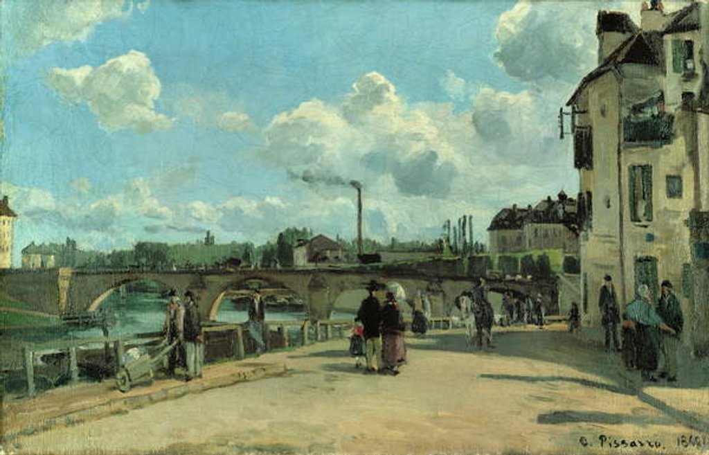 Detail of View of Pontoise: Quai au Pothuis, 1868 by Camille Pissarro