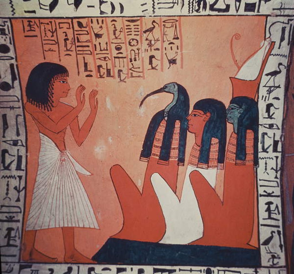 Detail of Tomb painting depicting the departed before Osiris, Isis, and Thoth by Egyptian 2nd Dynasty