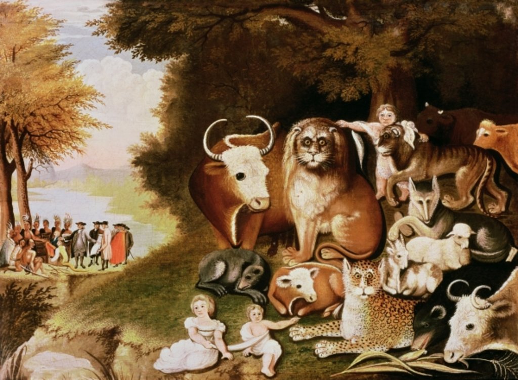 Detail of The Peaceable Kingdom, 1832-34 by Edward Hicks