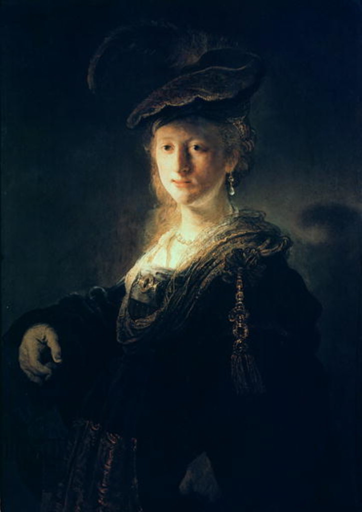 Detail of Young Woman in Fancy Dress by Rembrandt Harmensz. van Rijn