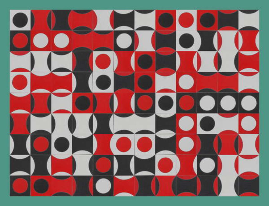 Detail of BLACK WHITE & RED COMPOSITE OF CIRCLES, 2017 by Peter McClure