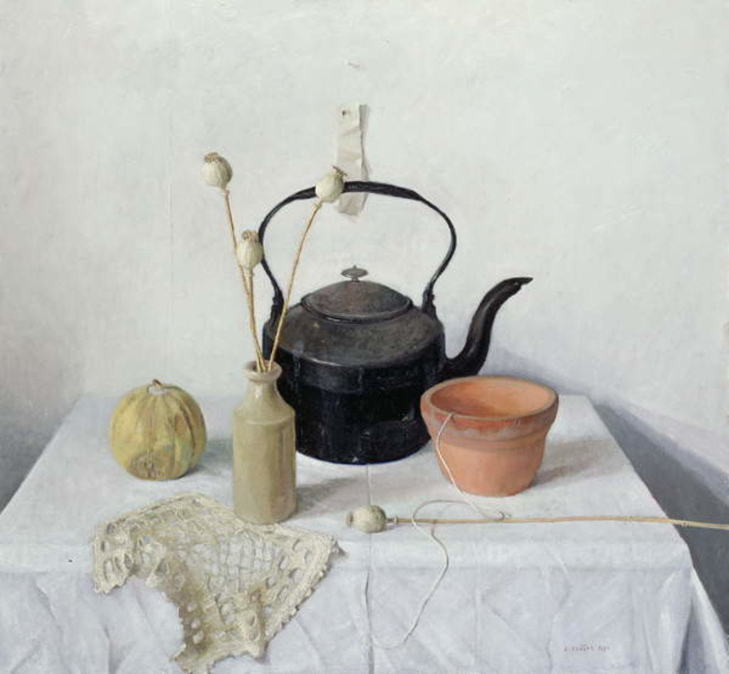 Detail of Kettle, Poppyheads and Gourd, Still Life, 1990 by Arthur Easton