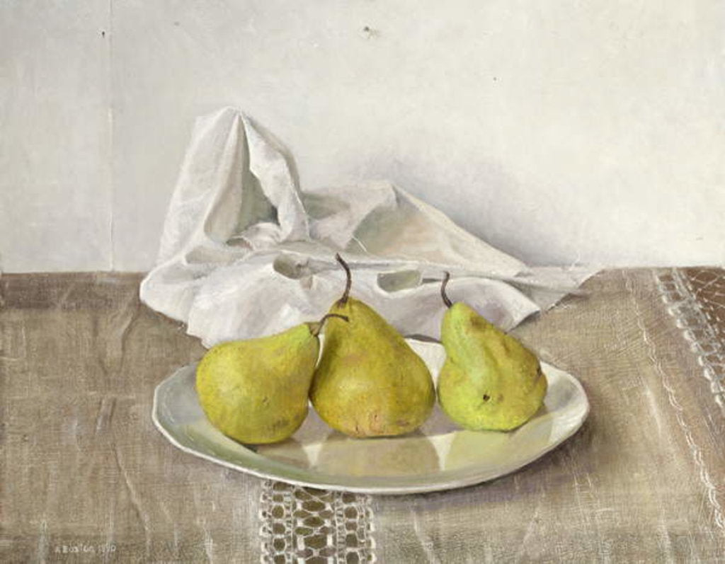 Detail of Three Pears on a Plate, Still Life, 1990 by Arthur Easton