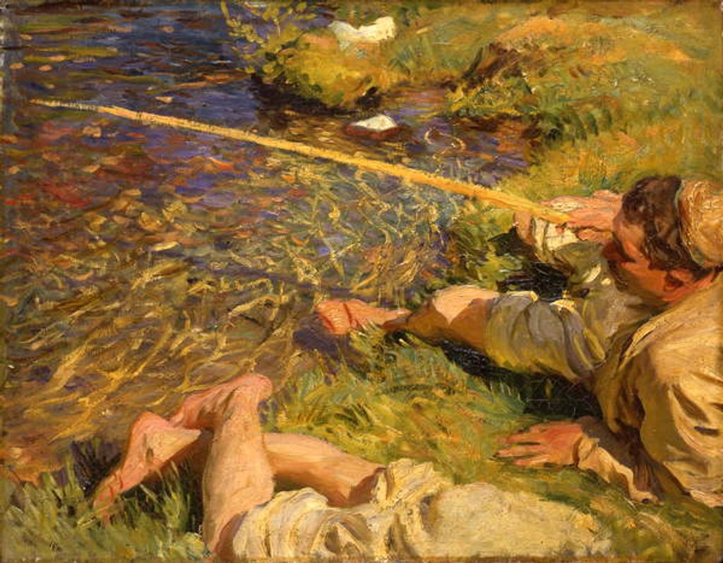 Detail of Val d'Aosta: A Man Fishing, c.1907 by John Singer Sargent