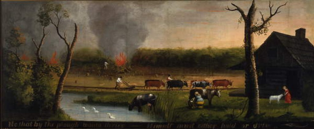 Detail of He that by the plough would thriveHimself must either hold or drive, c.1825-50 by American School