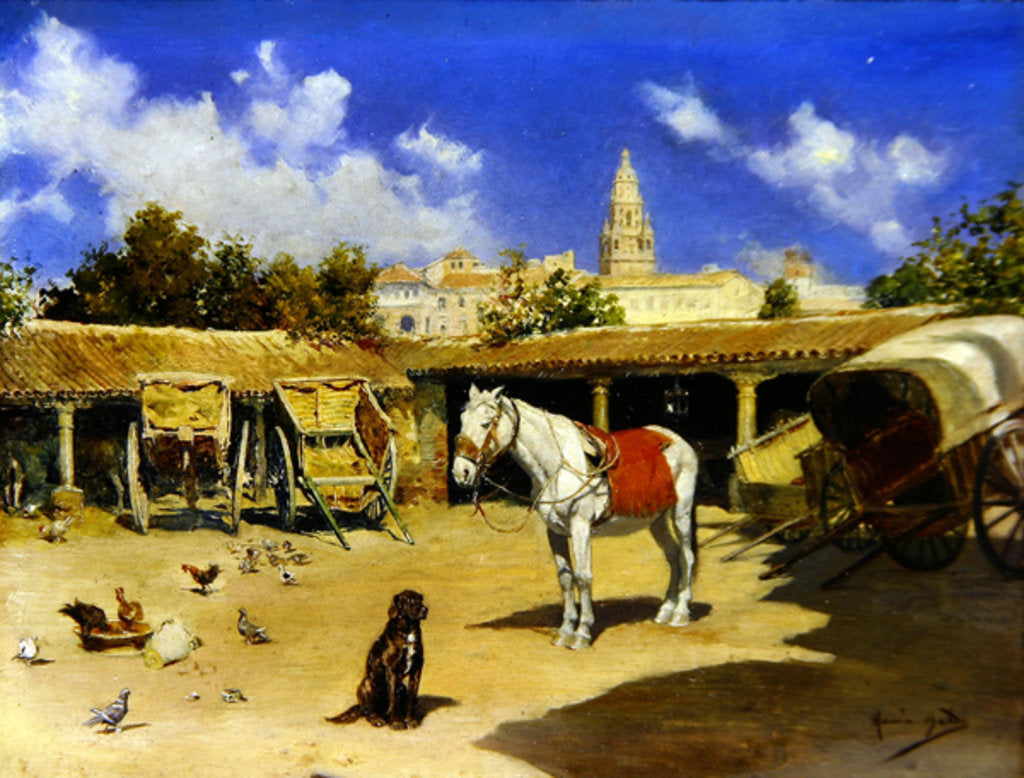 Detail of A Courtyard in Murcia, with Cathedral tower by Jose Marin Baldo