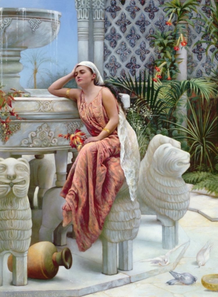 Detail of A Restful Moment by the Lion Fountain at the Alhambra, Spain, 1894 by Margaret Murray Cookesley