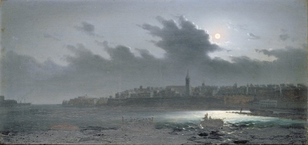 Detail of View of Malta off the Harbour at Night, 1876 by Girolamo Gianni