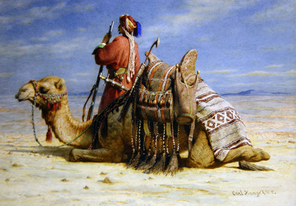Detail of A Nomad and His Camel Resting in the Desert, 1874 by Carl Haag