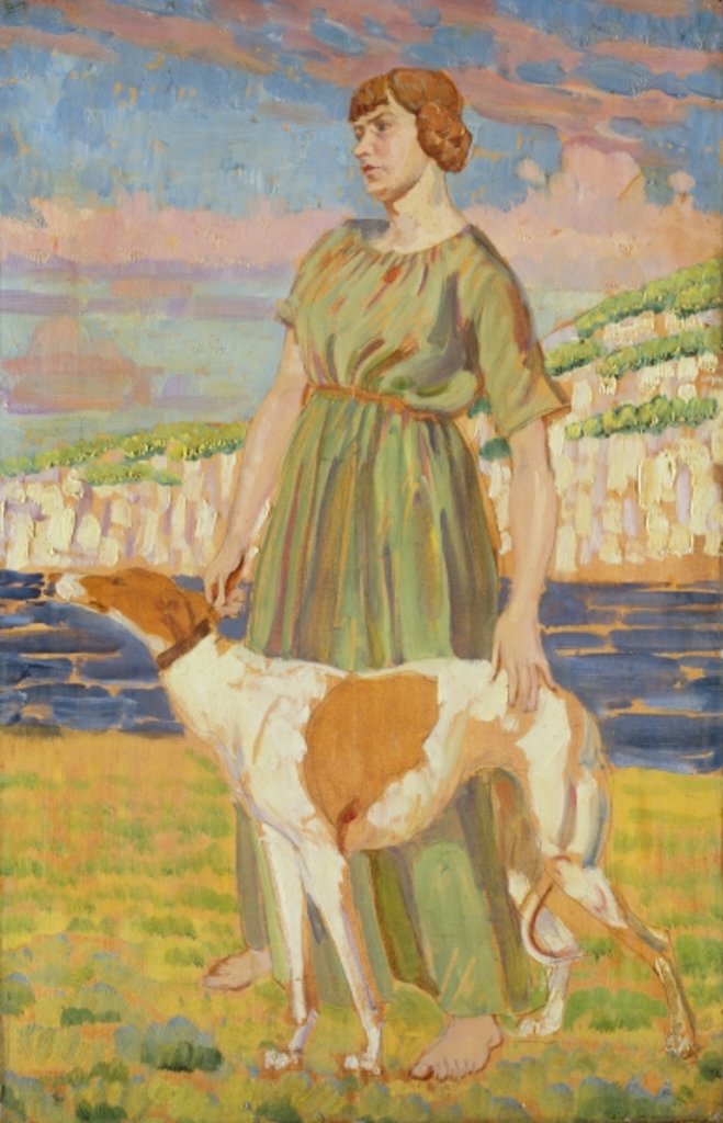 Detail of Portrait of Elizabeth Lipczinski with her dog Fanny, c.1911-12 by Derwent Lees