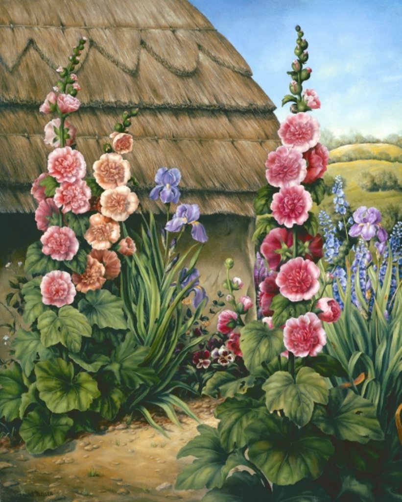 Detail of Cottage Garden with Hollyhocks, 1995 by Amelia Kleiser