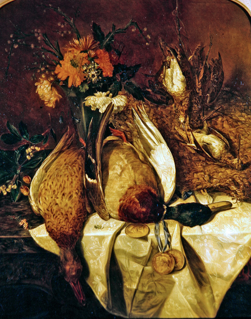Detail of Still life with mallard, snipes and gold medals, c.1850 by Emily Stannard