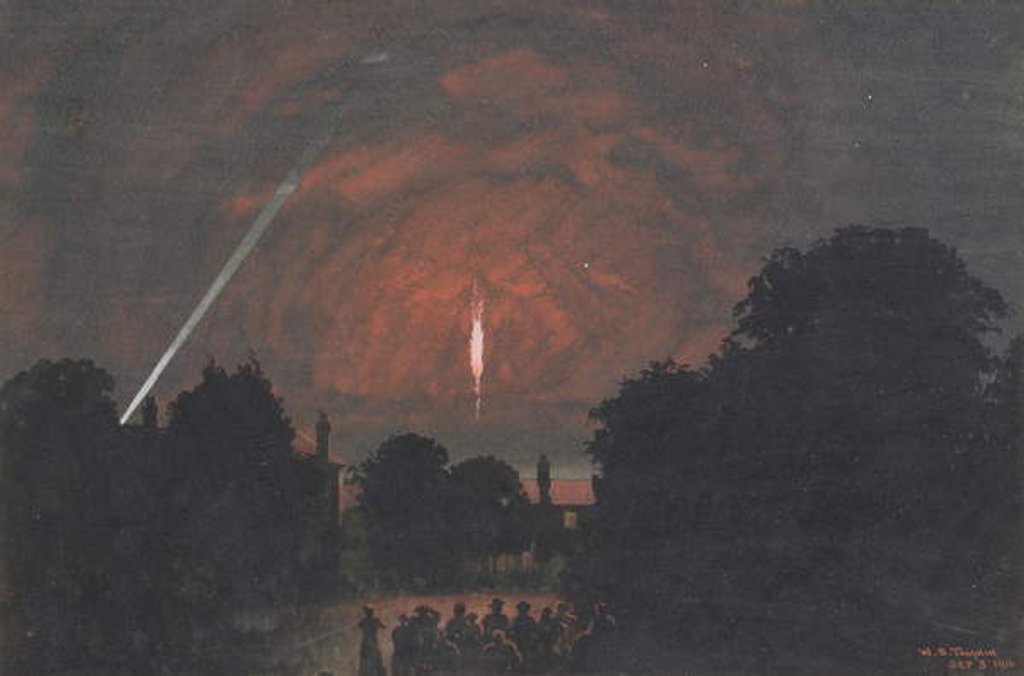 Detail of The Zeppelin which fell at Cuffley, 1916 by William Stephen Tomkin