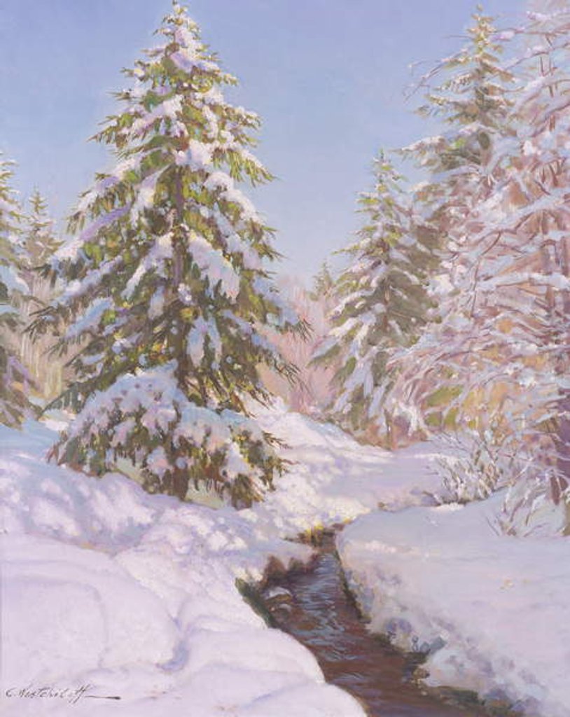Detail of Snow scene in France by Constantin Alexandrovich Westchiloff